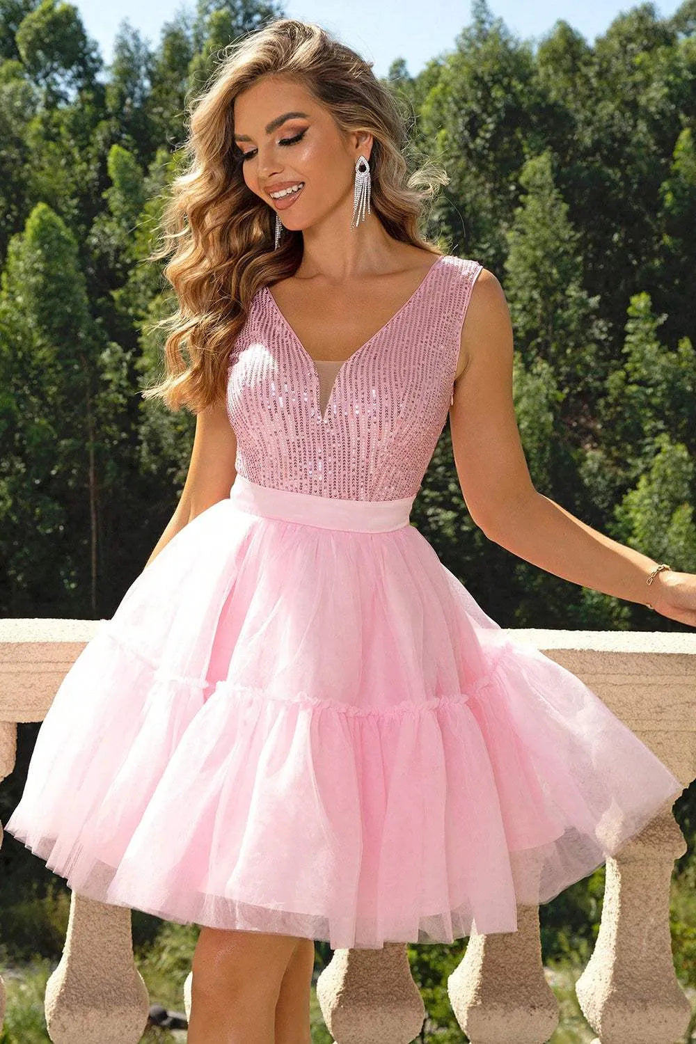 Sequin Sleeveless Mesh Dress Blush Pink Cocktail Dresses - Tophatter Daily Deals